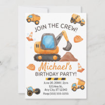 Construction Truck Birthday Invitation