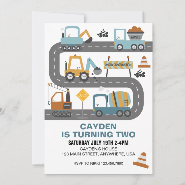 Construction Truck Birthday Invitation (Front)