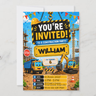 Construction Truck Birthday Invitation Personali
