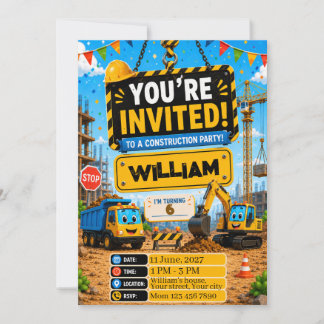 Construction Truck Birthday Invitation | Personali