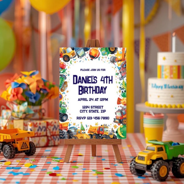 Construction Truck Birthday Invitation Watercolor (Creator Uploaded)