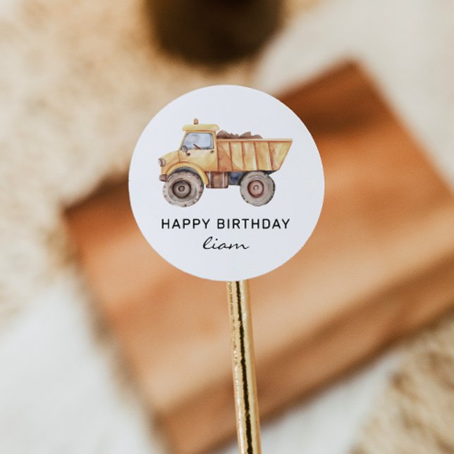 Construction Truck Birthday Modern Minimal Classic Round Sticker (Creator Uploaded)