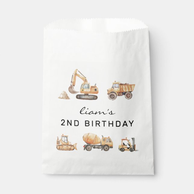 Construction Truck Birthday Modern Minimal Favour Bag (Front)