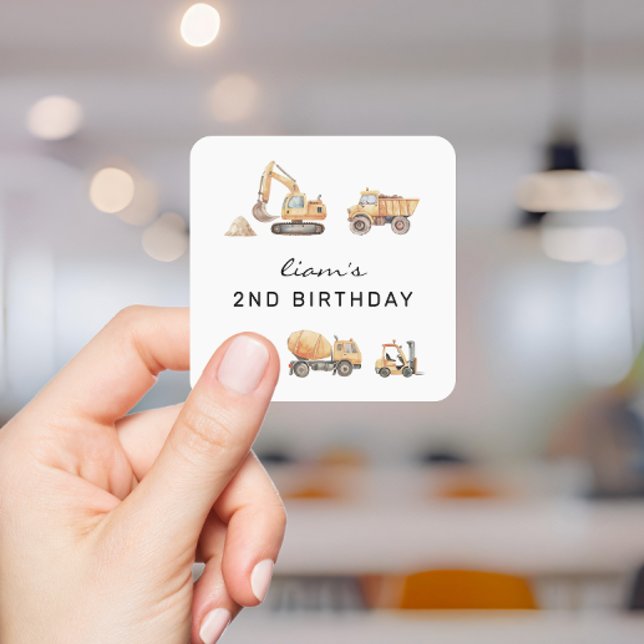 Construction Truck Birthday Modern Minimal Square Sticker (Creator Uploaded)