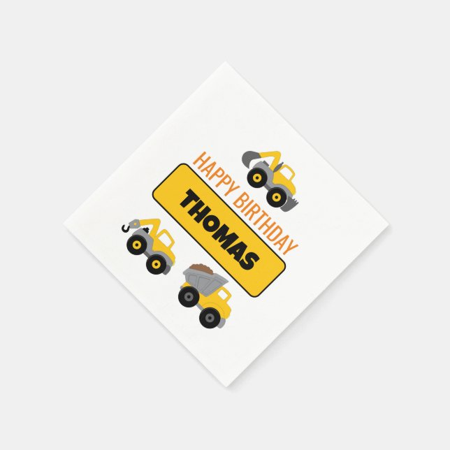 Construction Truck Birthday Napkin (Corner)