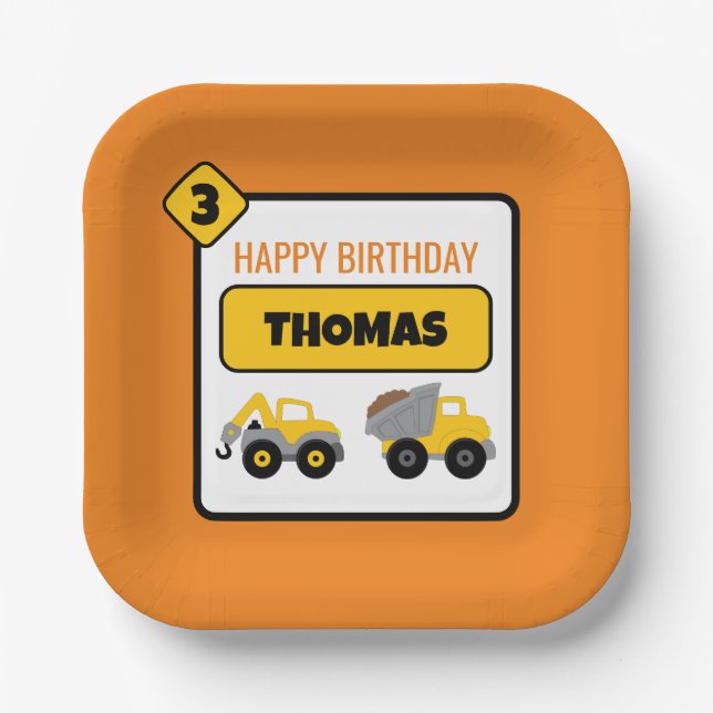 Construction Truck Birthday Paper Plate (Front)