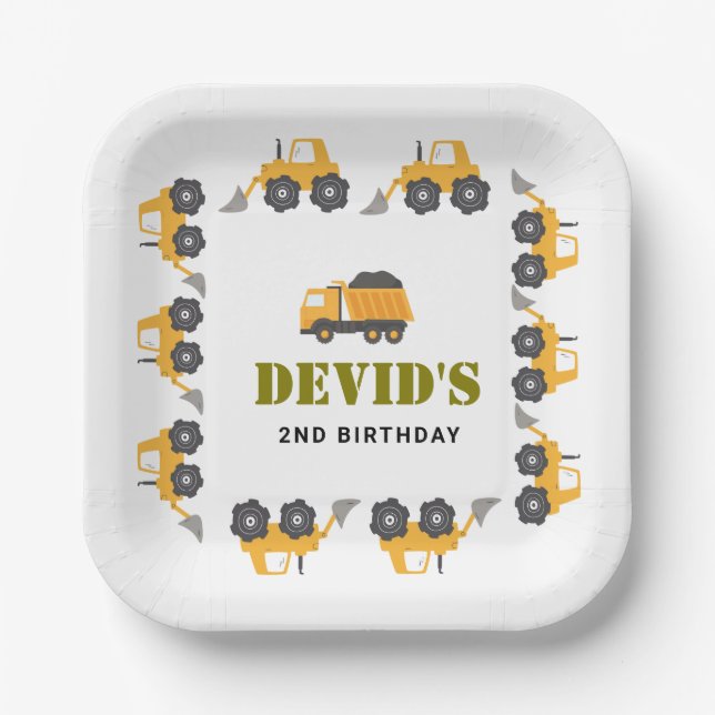 Construction Truck Birthday Paper Plates (Front)