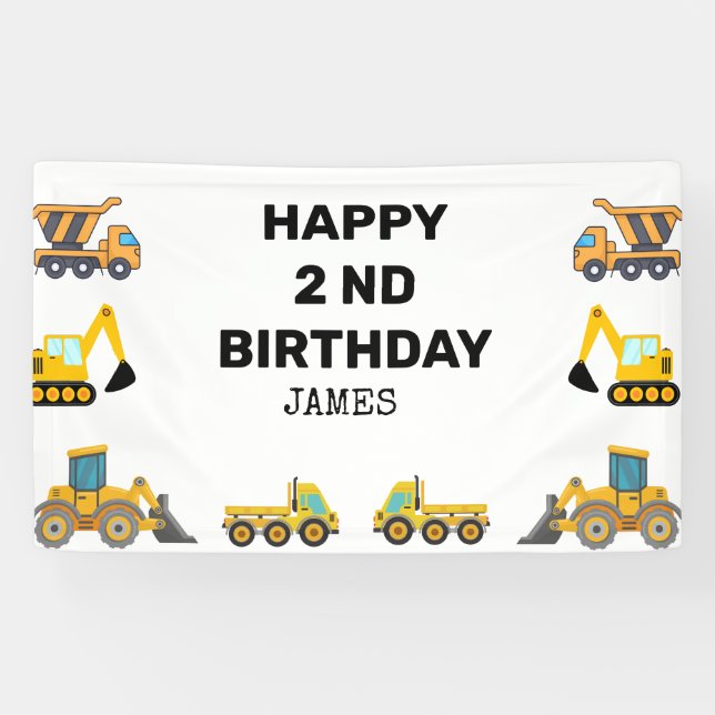 Construction Truck Birthday Party Banner (Horizontal)