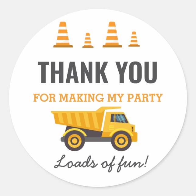Construction Truck Birthday Party Classic Round Sticker (Front)