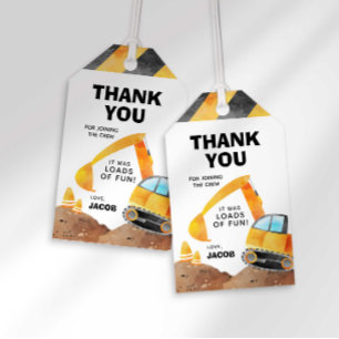 Construction Truck Birthday Party Favour Tag