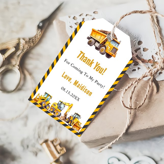Construction Truck Birthday Party Gift Tags (Creator Uploaded)