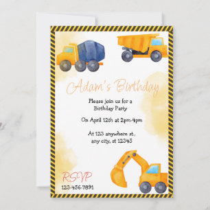Construction Truck Birthday Party Invitation
