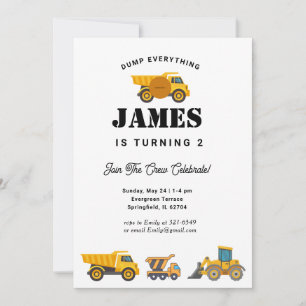 Construction Truck Birthday Party Invitation