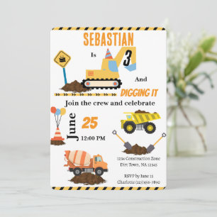 Construction Truck Birthday Party Invititation Invitation