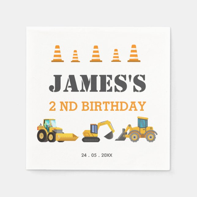 Construction Truck Birthday Party Napkin (Front)