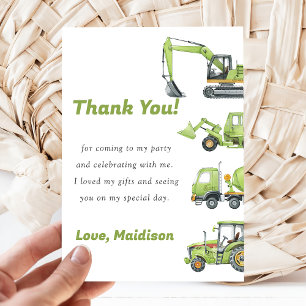 Construction Truck Birthday Party Thank You Card