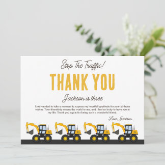 Construction Truck Birthday | Personalised Décor Thank You Card