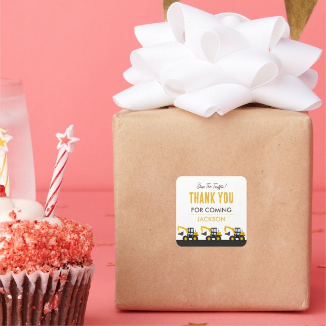 Construction Truck Birthday | Personalized Décor Square Sticker (Party)