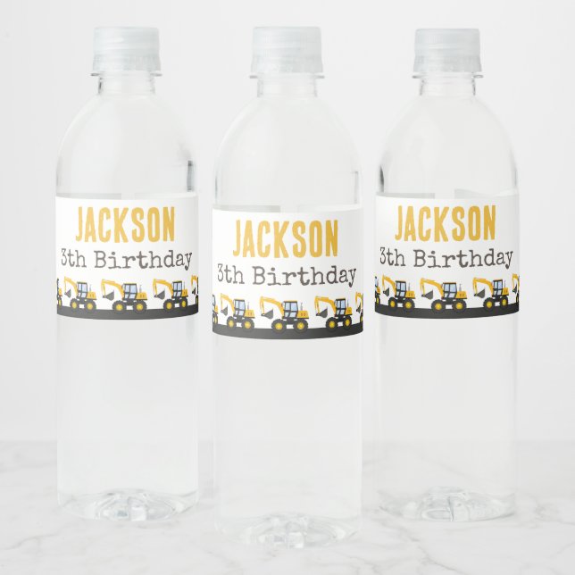 Construction Truck Birthday | Personalized Décor Water Bottle Label (Bottles)