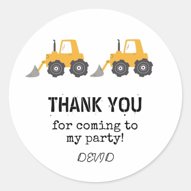 Construction Truck Birthday Round Sticker (Front)