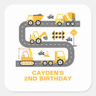 Construction Truck Birthday Square Sticker