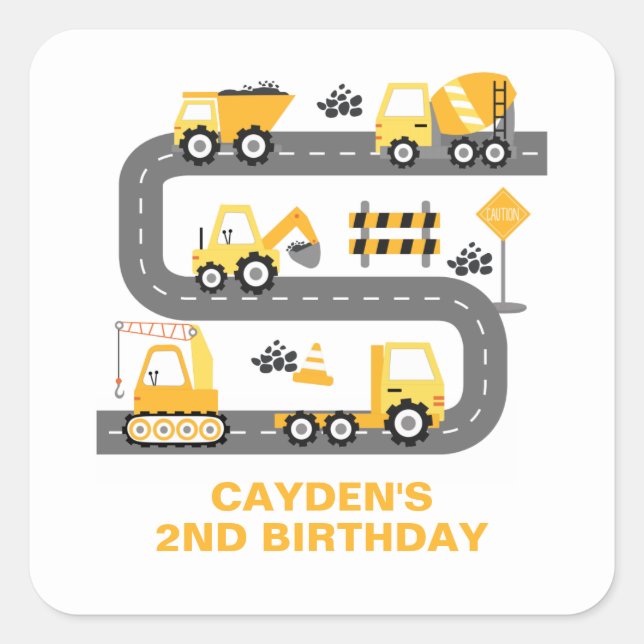 Construction Truck Birthday Square Sticker (Front)