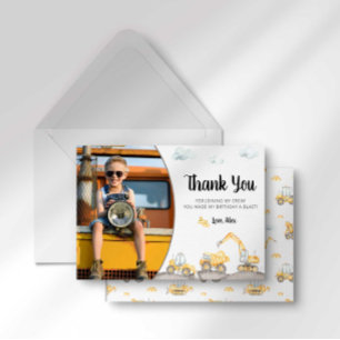 Construction Truck Birthday Thank You Card