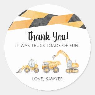 Construction Truck Birthday Thank You Sticker