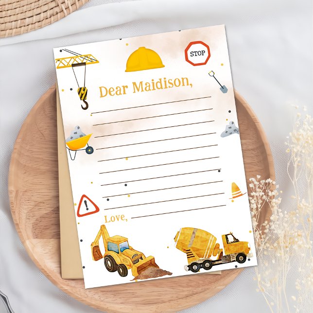 Construction Truck Birthday Time Capsule Note Card (Creator Uploaded)
