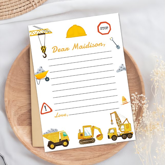 Construction Truck Birthday Time Capsule Note Card (Creator Uploaded)
