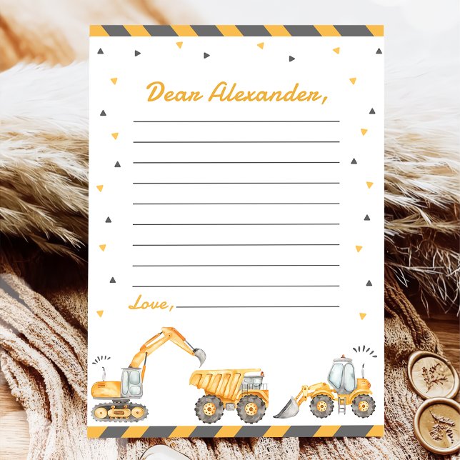 Construction Truck Birthday Time Capsule Note Card (Creator Uploaded)