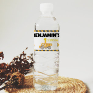 Construction Truck Birthday Water Bottle Label