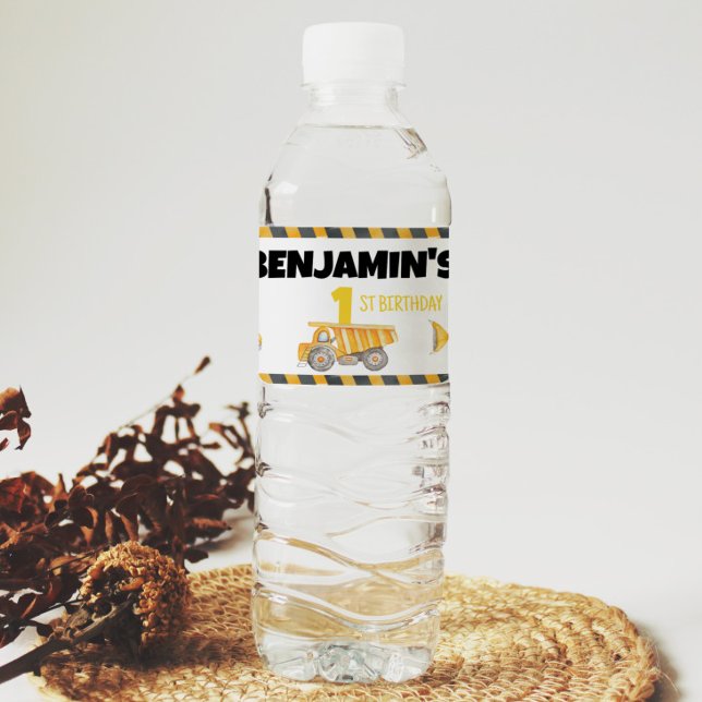 Construction Truck Birthday Water Bottle Label (Creator Uploaded)