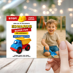 Construction Truck Birthday with photo Invitation