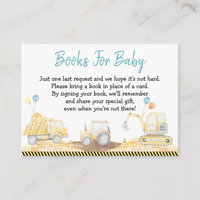 Construction Truck Boy Baby Shower Book Request Enclosure Card (Front)