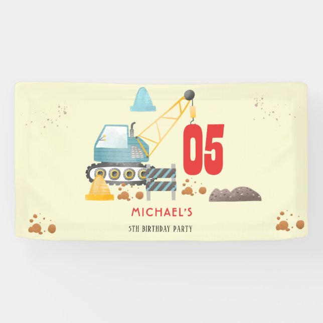 Construction truck boy birthday banner (Horizontal)