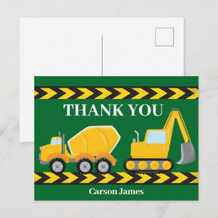 Construction Truck Boys Birthday Party Thank You Postcard