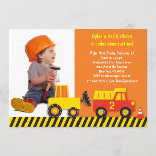 Construction Truck Boys Photo Birthday Invitation