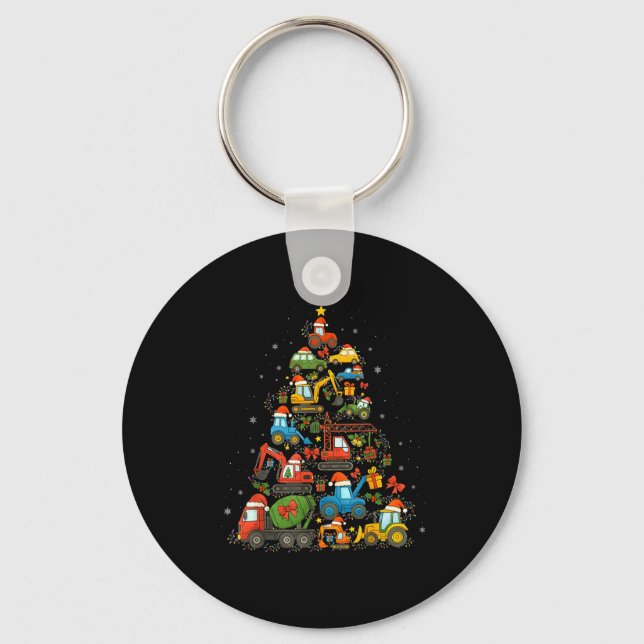 Construction Truck Christmas Tree Funny Xmas Holid Key Ring (Front)