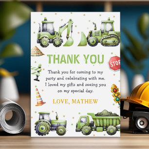 Construction Truck Digger Birthday Thank You Card