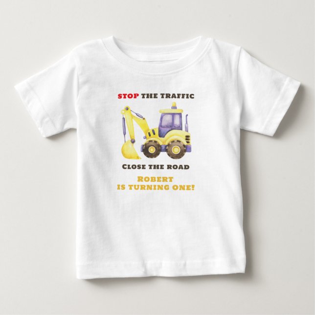 Construction Truck Excavator Birthday Party Baby T-Shirt (Front)