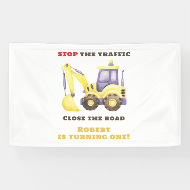 Construction Truck Excavator Birthday Party Banner (Horizontal)