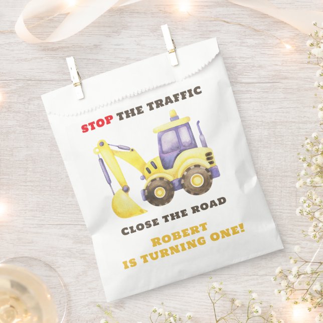 Construction Truck Excavator Birthday Party Favour Bag (Clipped)
