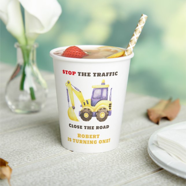 Construction Truck Excavator Birthday Party Paper Cups (Insitu)