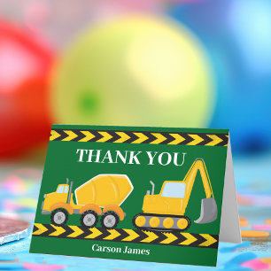 Construction Truck Green Boys Birthday Party Thank You Card