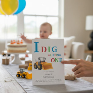 Construction Truck 'I Dig Being One' Birthday Invitation