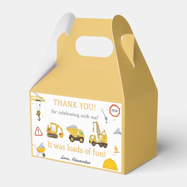 Construction Truck Kids Birthday Favour Boxes (Front Side)