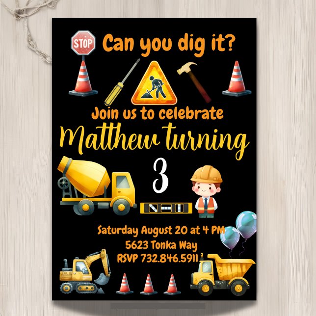 Construction truck kids birthday invitation (Creator Uploaded)