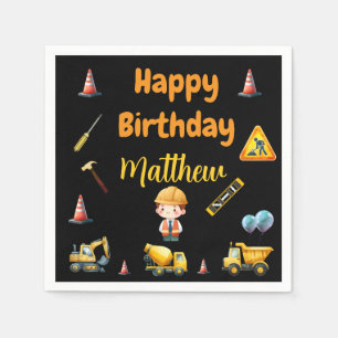 Construction truck kids birthday napkins