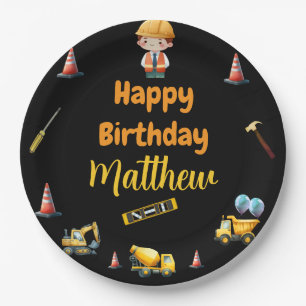Construction truck kids birthday Paper plates